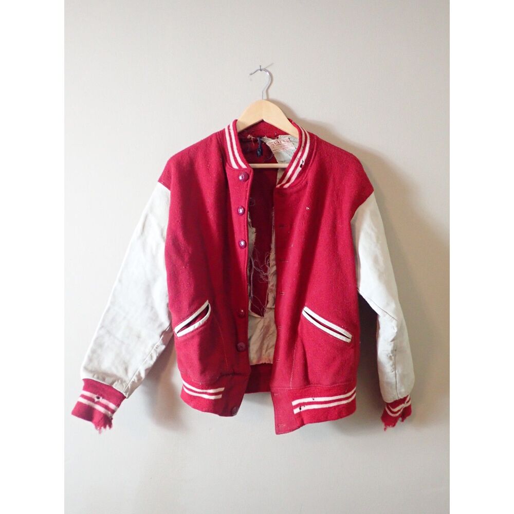 Ripon Award Varsity Jacket Red Distressed Grunge Sportswear Vintage Letterman